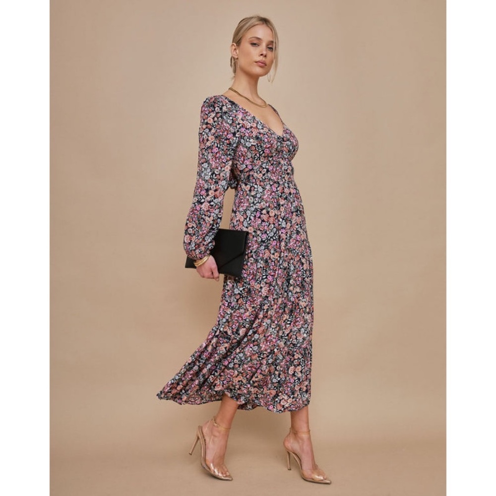 MEREDITH TIE BACK FLORAL MIDI DRESS